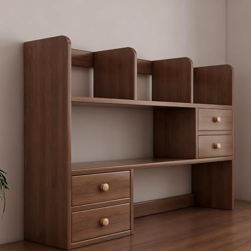 Schreibtisch-Bücherregal Aus Holz, Schreibtisch-Aufbewahrungsregal, Offenes Aufbewahrungsregal, Arbeitsplatten-Bücherregal Mit Schubladen(Three layers of brown,113cm/44in) von ZUGIATP