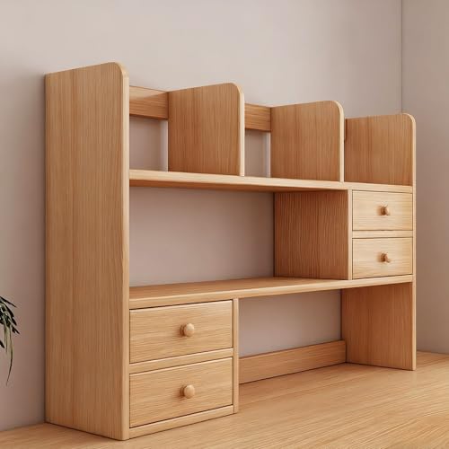 Schreibtisch-Bücherregal Aus Holz, Schreibtisch-Aufbewahrungsregal, Offenes Aufbewahrungsregal, Arbeitsplatten-Bücherregal Mit Schubladen(Three layers of primary colors,113cm/44in) von ZUGIATP