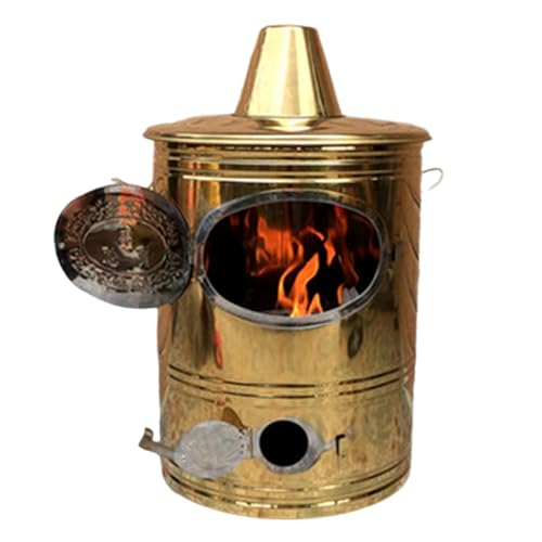 Tragbarer Gartenverbrenner, Papierverbrennungsfass Aus Edelstahl Mit Kamin Und Feuerhaken Zum Verbrennen Von Gartenabfällen, Schutt, Blättern Und Papier Im Freien(Gold,L) von ZUGIATP