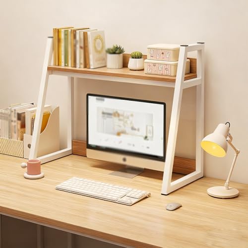 Trapezförmiges Bücherregal Für Den Computer-Desktop, 2-stufiges Multifunktionales Bücherregal Auf Der Arbeitsplatte, Platzsparendes Lagerregal Für Den Wohnheim(A double layer,75cm/29in) von ZUGIATP