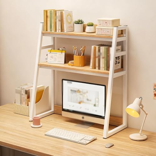 Trapezförmiges Bücherregal Für Den Computer-Desktop, 2-stufiges Multifunktionales Bücherregal Auf Der Arbeitsplatte, Platzsparendes Lagerregal Für Den Wohnheim(A three-layer,75cm/29in) von ZUGIATP