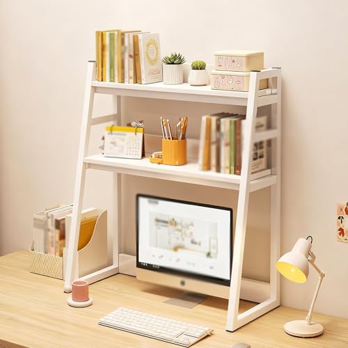 Trapezförmiges Bücherregal Für Den Computer-Desktop, 2-stufiges Multifunktionales Bücherregal Auf Der Arbeitsplatte, Platzsparendes Lagerregal Für Den Wohnheim(C type three layers,55cm/21in) von ZUGIATP