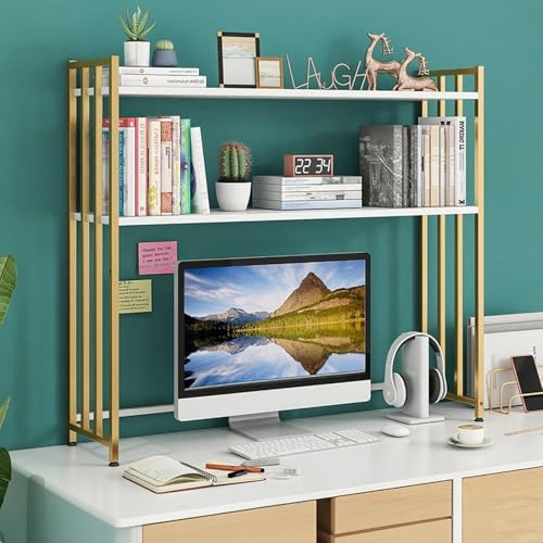 ZUGIATP 2-Tier Schreibtisch Organizer Regal Metall Schreibtisch Hutch Für Computer Monitor Desktop Bücherregal Lagerung Rack Für Home Office Wohnheim(C,115cm/45in) von ZUGIATP