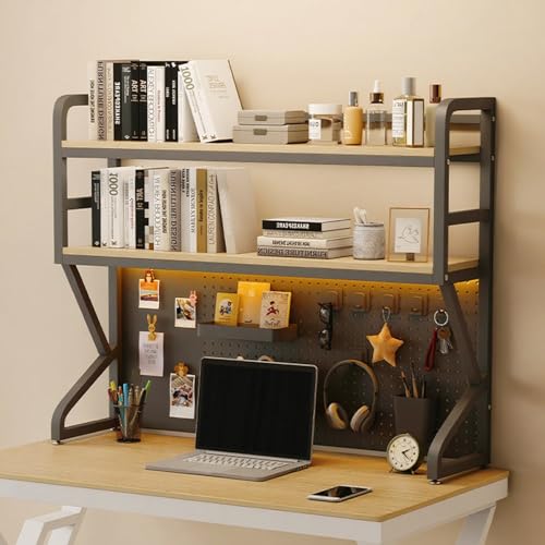 ZUGIATP Desktop-Bücherregal Schreibtisch Schließfach Schlafsaal Schlafsaal Schreibtisch Student Nagelbrett Bücherregal Holz Desktop-Lagerregal(Black Double Layer,50cm/19in) von ZUGIATP