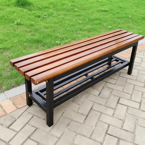 ZUGIATP Gartenbank Mit Ablagefunktion Terrassenbank Holz + Stahl Parkbank Geeignet Für Terrasse Eingang Vorderveranda Wintergarten(Walnut Shoe Rack,180cm/70in) von ZUGIATP