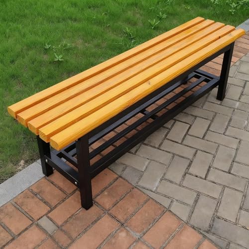 ZUGIATP Gartenbank Mit Ablagefunktion Terrassenbank Holz + Stahl Parkbank Geeignet Für Terrasse Eingang Vorderveranda Wintergarten(Yellow Shoe Rack,150cm/59in) von ZUGIATP