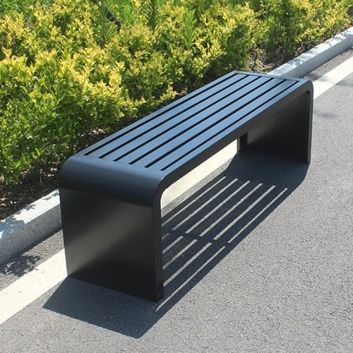 ZUGIATP Gartenbank Mit Stahlrahmen Allwetter-Außenbank, Geeignet Für Garten Außenterrasse Keine Rückbank Geeignet Für Gartenhalle Innenhof(Black,150cm/59in) von ZUGIATP