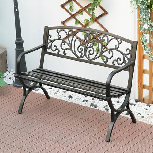 ZUGIATP Parkbank Aus Metall Verandastuhl Mit Rückenlehne Und Armlehnen Mit Blumenmuster Gartenbank Für Den Außenbereich Geeignet Für Terrasse Rasen Balkon Hinterhof(Black B) von ZUGIATP