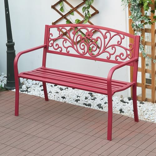 ZUGIATP Parkbank Aus Metall Verandastuhl Mit Rückenlehne Und Armlehnen Mit Blumenmuster Gartenbank Für Den Außenbereich Geeignet Für Terrasse Rasen Balkon Hinterhof(Pink A) von ZUGIATP