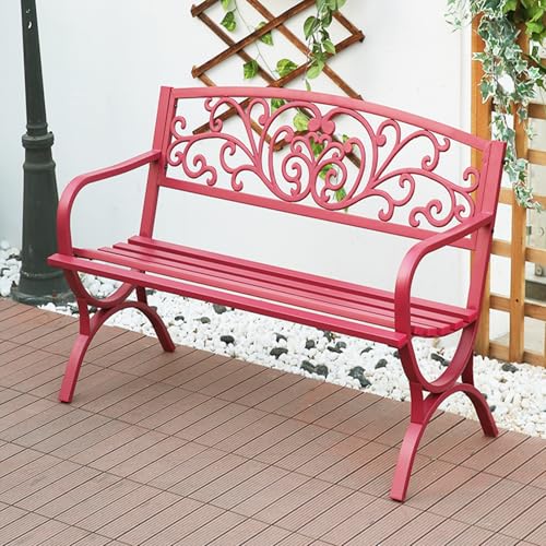 ZUGIATP Parkbank Aus Metall Verandastuhl Mit Rückenlehne Und Armlehnen Mit Blumenmuster Gartenbank Für Den Außenbereich Geeignet Für Terrasse Rasen Balkon Hinterhof(Pink B) von ZUGIATP