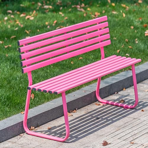 ZUGIATP Parkbank Aus Verzinktem Stahl Für Den Außenbereich Terrassenbank Parksitz Stuhl Garten Pool Veranda Innenhof Terrassensitz(Pink with backrest,150cm/59in) von ZUGIATP