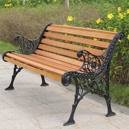 ZUGIATP Terrassenbank Aus Gusseisen Und Hartholz Sitzgelegenheiten Für Den Park Gartenbank Für Den Außenbereich Wetterfestes Sofa Für Zwei Personen(C,150cm/59in) von ZUGIATP