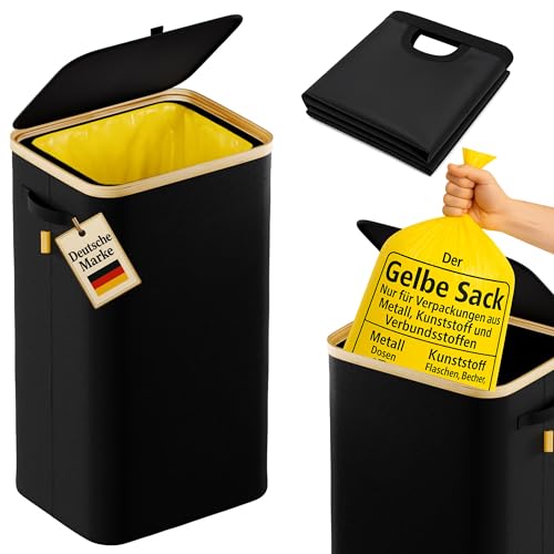 ZUHAUSEZIRKEL Pfandflaschen Sammelbehälter 110L XXL – Gelber Sack Ständer (60–120L Müllsäcke) – Mülleimer mit Deckel & Innentasche – Müllsackständer – Mülleimer Küche – Gelber Sack Behälter von ZUHAUSEZIRKEL