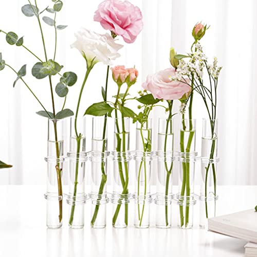 8 Stück Kreative Reagenzglasvase aus Glas,Scharnier-Blumenvasen,Reagenzglas-Blumenvasen mit 8 Reagenzgläsern,Dekorativer Pflanzgefäß Blumenhalter, Vasenständer für Heimdekoration (L) von ZUICC