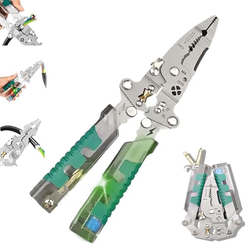 Tuvilo Electrical Pliers,Abisolierzange mit Strommessfunktion 9 in 1 Elektriker Zange,Wire Stripper Elektriker Werkzeug Multifunktionszange Abisolierzange,Spannungsprüfer Zange Kabelschere (A) von ZUICC