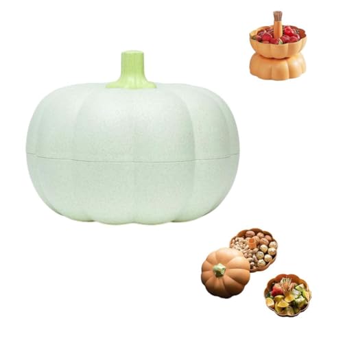 ZUICC Pumpkin Snack Holder,Kürbisförmiges Süßigkeiten Tablett Snack Servierplatten,Doppelschicht Snackschale Aufbewahrungsbox,Kreative Obstteller mit Deckel,Halloween Party Dekoration (Grün) von ZUICC