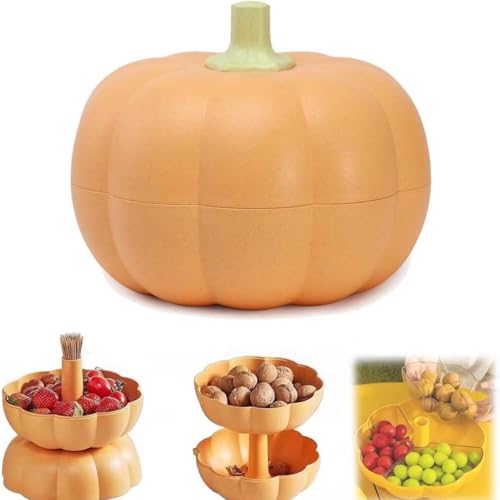 ZUICC Pumpkin Snack Holder,Kürbisförmiges Süßigkeiten Tablett Snack Servierplatten,Doppelschicht Snackschale Aufbewahrungsbox,Kreative Obstteller mit Deckel,Halloween Party Dekoration (Orange) von ZUICC