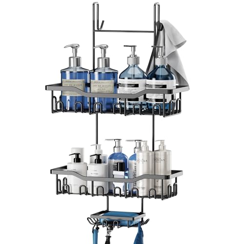 ZUIMENG Duschablage zum Hängen, Duschablage ohne Bohren Duschregal, Badregal Duschkorb Hängend, Shampoo Halterung Dusche Hängeregal für Glastür Duschwand mit Seifenschale und Haken (Schwarz) von ZUIMENG