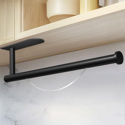 ZUIMENG Küchenrollenhalter Ohne Bohren, Mit Abroll-Bremse Küchenpapierhalter Selbstklebend, Papierrollenhalter Edelstahl Küche Rollenhalter Wand oder Unter Schrank (Schwarz) von ZUIMENG