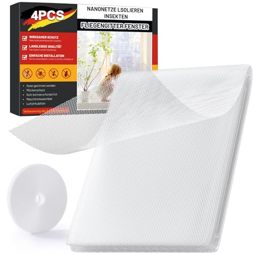 ZUIYIN Fliegengitter für Fenster (4er Set | 130 x 150 cm | Weiß) – Zuschneidbarer Insektenschutz & Mückenschutz Fenster ohne Bohren, Upgrade 2.0 mit Stärkerer Klebekraft von ZUIYIN