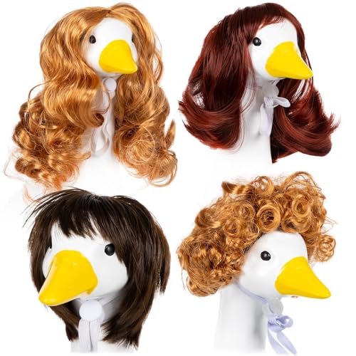 4 Stück lustige Haustier-Kostüm-Perücken, Gänse, Kopfschmuck, Perücken, leicht zu tragen, weiche Materialien, Party-Verkleidungszubehör, Haustier-Perücken, Gänse-Kopfschmuck-Set von ZUJIABAO