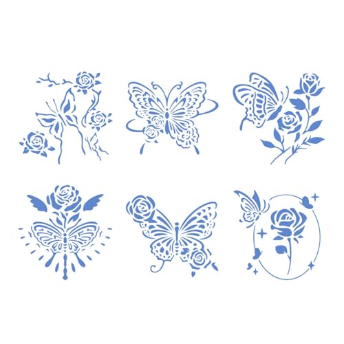 Schmetterlings-Schablonen, ausgehöhlt, Malschablonen, Tagebuch, Wald, Garten, für Scrapbooking, Schmetterling, Zeichnen, Tagebuch, Blumen, 6 Stück Schmetterlings-Schablonen, ausgehöhlt, Malschablonen, Tagebuch, Wald, Garten, für Scrapbooking, Schmetterling, Zeichnen, Tagebuch, Blumen, 6 Stück von ZUJIABAO
