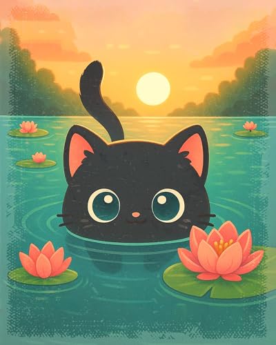 ZUKIY Lustige Katze in Seerosen – ungerahmte Katzen-Wandkunstdruck – ästhetisches Poster für Schlafzimmer oder Wohnheim – niedliches Kunstwerk für Badezimmer oder Büro – lustige Tierkunst für Wand ZUKIY Lustige Katze in Seerosen – ungerahmte Katzen-Wandkunstdruck – ästhetisches Poster für Schlafzimmer oder Wohnheim – niedliches Kunstwerk für Badezimmer oder Büro – lustige Tierkunst für Wand von ZUKIY