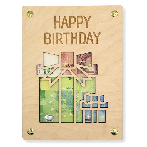 ZUKLA Verpackung für Geldgeschenke Geburtstag XL 20 x 15 cm - Geldgeschenk Verpackung Holz - Eine Originelle Idee, Geld zu Verschenken - Geschenkgutschein Geburtstag - Happy Birthday - Handmade von ZUKLA