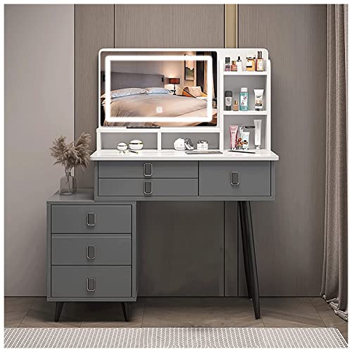 ZUMAHA Möbel Geräumiger Schminktisch, Schminktisch mit Schrank und 3 Schubladen, Schminktisch mit 3-Farben-Touchscreen-beleuchtetem Spiegel Toilettentische ZUMAHA Möbel Geräumiger Schminktisch, Schminktisch mit Schrank und 3 Schubladen, Schminktisch mit 3-Farben-Touchscreen-beleuchtetem Spiegel Toilettentische von ZUMAHA