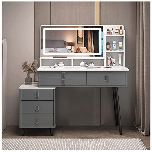 ZUMAHA Möbel Geräumiger Schminktisch, Schminktisch mit Schrank und 3 Schubladen, Schminktisch mit 3-Farben-Touchscreen-beleuchtetem Spiegel Toilettentische ZUMAHA Möbel Geräumiger Schminktisch, Schminktisch mit Schrank und 3 Schubladen, Schminktisch mit 3-Farben-Touchscreen-beleuchtetem Spiegel Toilettentische von ZUMAHA