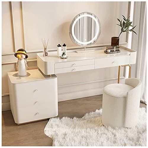 ZUMAHA Möbel Weißer Schminktisch, Schminktisch mit gepolstertem Hocker, Schminktisch mit in 3 Modi verstellbarem beleuchtetem Spiegel und 6 Schubladen Toilettentische ZUMAHA Möbel Weißer Schminktisch, Schminktisch mit gepolstertem Hocker, Schminktisch mit in 3 Modi verstellbarem beleuchtetem Spiegel und 6 Schubladen Toilettentische von ZUMAHA