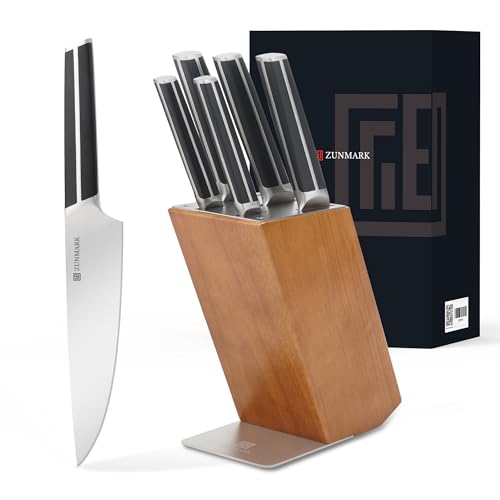 ZUNMARK Küchenmesser-Set, 6-teilig mit Block, X50CrMoV15 Hochleistungs-Edelstahl aus Deutschland, Platzsparendes Design ZUNMARK Küchenmesser-Set, 6-teilig mit Block, X50CrMoV15 Hochleistungs-Edelstahl aus Deutschland, Platzsparendes Design von ZUNMARK