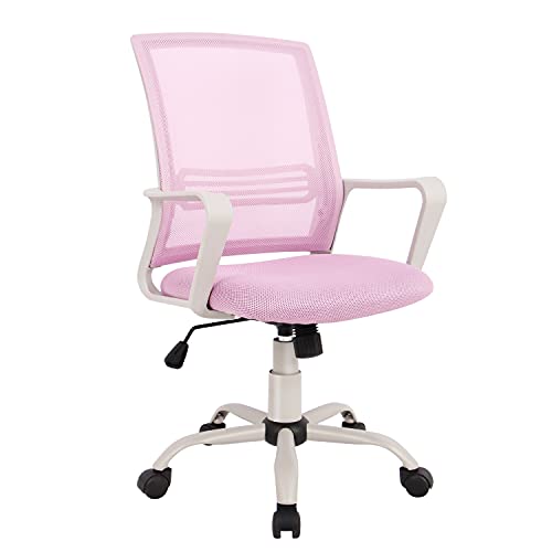 Bürostuhl, ergonomischer Bürostuhl, Lendenwirbelstütze, Heimbüro, Schreibtischstuhl, Computerstuhl, Netz-Drehstuhl, Arbeitsstuhl, Bürostuhl mit Rollen und Armlehnen, Deep Pink von ZUNMOS