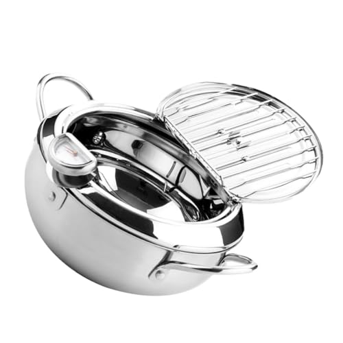 ZUNOXAZ 1 Stück Induktionskocher Fritteuse mit Deckel und Thermometer Temperaturkontrollierte Fritteuse für Zuhause Kompatibel mit Gas und Elektroherden Silber von ZUNOXAZ