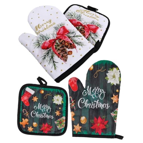 ZUNOXAZ 2 Sätze Weihnachtliche Ofenhandschuhe und Isolierende Topflappen Teiliges Hitzebeständig Verbrennungs Küchenhandschuhe mit Aufhängeschlaufe für Mikrowelle Backofen Grill von ZUNOXAZ