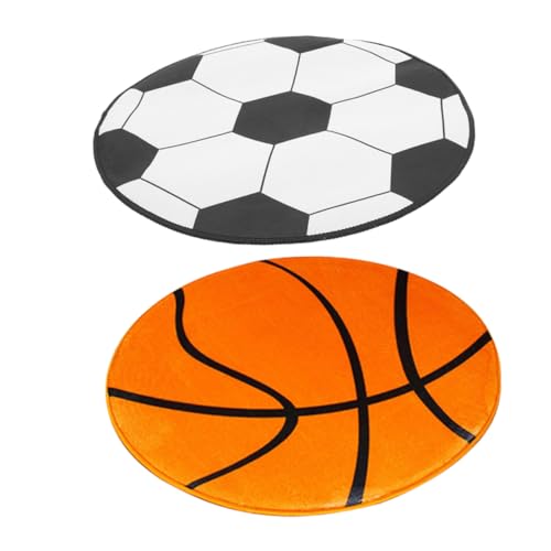 ZUNOXAZ 2 Stück Computerstuhlkissen Teppich Fußball Schlafzimmerteppich Runde Bodenmatte Fußball Thementeppich Stuhlmatten Fußballfeld Bereichsteppich Computer Bodenmatte von ZUNOXAZ