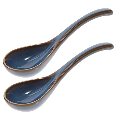 ZUNOXAZ 2 Stück Keramik Suppenlöffel Japanischer Stil Stabiles Porzellan Ergonomischer Griff Vielseitig für Suppe Reisbrei Dessert Küchenutensil für Haushalt und Gastronomie von ZUNOXAZ