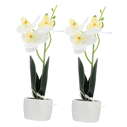 ZUNOXAZ 2 Stück Künstliche Orchideen Topfpflanze Weiß Simulation Phalaenopsis Lifelike Kunstblumen Bonsai Dekoration für Wohnzimmer Büro von ZUNOXAZ