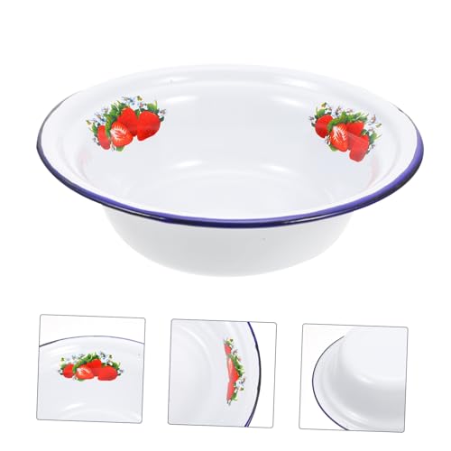 ZUNOXAZ 2 Stück Retro Emaillierte Große Suppenschüssel Robuste Alte Hausschüssel Für Teig Zubereitung Gemüse Obst Multifunktional Küche Haushalt Vintage Nostalgisches Design Erdbeermuster von ZUNOXAZ