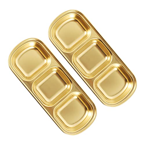 ZUNOXAZ 2 Stück Edelstahlschälchen Mit Drei Fächern Für Gewürze, Senf, Soßen, Essig, Salz, Zucker, Salate, Vorspeisenschälchen Aus Küchenwerkzeug Für Zuhause, Hotel, Restaurant, Catering, von ZUNOXAZ