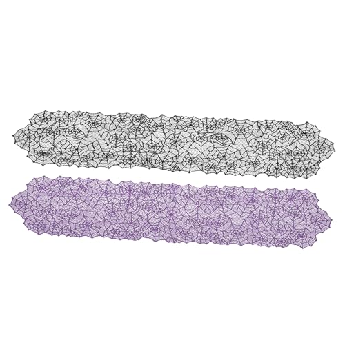 ZUNOXAZ 2 Stück Teiliges Halloween Tischfahnen aus Gestrickter Spitze mit Spinnennetzmuster Dekorative Party Tischdeko in Schwarz und Violett Knitterfrei Festliche Deko für Halloween und ZUNOXAZ 2 Stück Teiliges Halloween Tischfahnen aus Gestrickter Spitze mit Spinnennetzmuster Dekorative Party Tischdeko in Schwarz und Violett Knitterfrei Festliche Deko für Halloween und von ZUNOXAZ