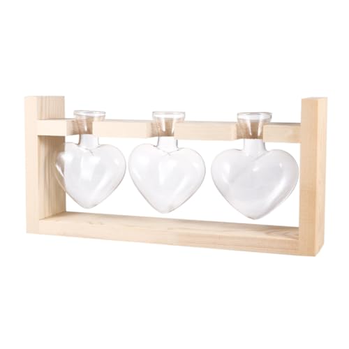 ZUNOXAZ 3 Stück Herzförmige Hydroponik Glasvase mit Holzrahmen Pflanzgefäß für Zimmerpflanzen Blumendekoration Wohnraum Fensterbrett Deko von ZUNOXAZ