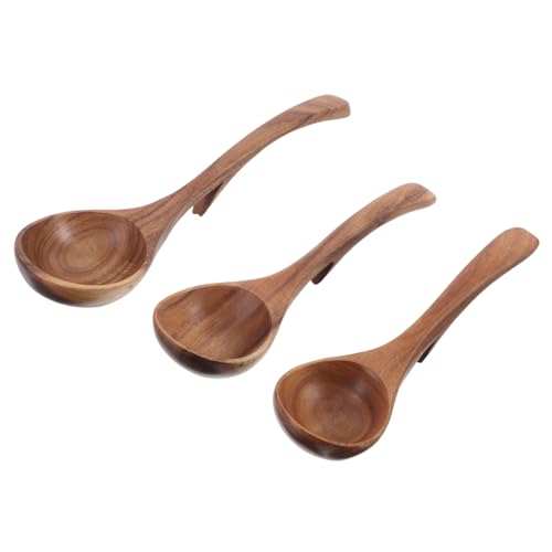 ZUNOXAZ 3 Stück Holzlöffel mit Langem Stiel und Praktischem Haken Leichter Suppenlöffel zum Servieren Rühren und Mischen von Suppen Eintöpfen Ramen und Brei für Küche und Outdoor von ZUNOXAZ