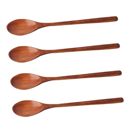 ZUNOXAZ 4 Stück Holzlöffel mit Langem Griff Handpolierte Küchenlöffel aus Holz Kratzfest Vielseitig für Suppe Dessert Milchpulver Rutschfester Griff Design für Haushalt und Gastronomie von ZUNOXAZ