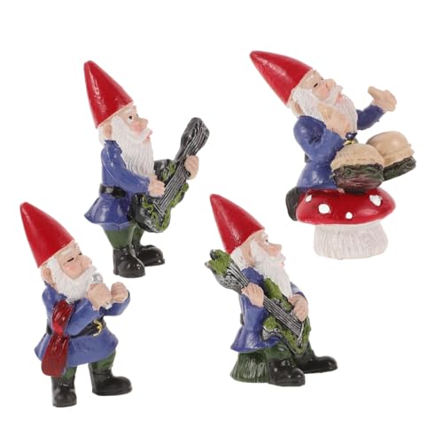 ZUNOXAZ 4 Stück Teiliges GNOME Dekor mit Musikband Figuren Kompakte Gartenzwerge für Outdoor und Innenbereich Leichte Kreative Weihnachtsdeko für Garten Terrasse Rasen und Innenbereich von ZUNOXAZ