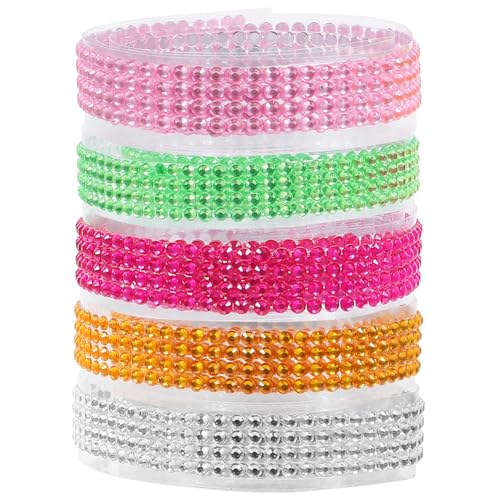 ZUNOXAZ 5 Rollen Selbstklebendes Strassband Glänzend Acryl Strasssteine Dekoband für DIY Scrapbook Tagebuch Laptop Geschenkverpackung Kunsthandwerk von ZUNOXAZ