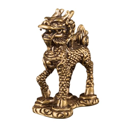 ZUNOXAZ Auspicious Kylin Figurine aus Massivem Kupfer Dekoratives Feng Shui Ornament für Schreibtisch Wohnzimmer Büro Robustes Handwerkskunst Modell Retro Design als Glücksbringer und von ZUNOXAZ