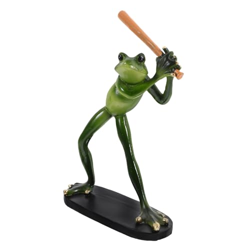 ZUNOXAZ Baseball Frosch Figur Gartenfigur Dekoration Baseballspieler Skulptur Feine Handwerkskunst Detailreiche Tischdeko für Wohnzimmer Bücherregal und Gartenzubehör von ZUNOXAZ