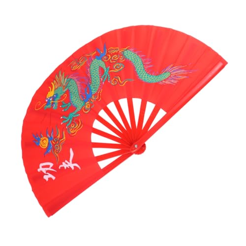 ZUNOXAZ Chinesischer Performance Fan aus Robustem Kunststoff Roter Taichi und Kungfu Fan für Martial Arts Aufführungen mit Geschmeidigem Scharnier Dekorativ und Langlebig von ZUNOXAZ