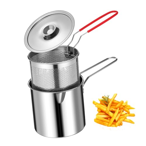 ZUNOXAZ Frittiertopf aus Edelstahl mit Deckel Feinmaschigem Ölfilter und Tiefem Korb Multifunktionaler Mini Wok-pfanne für Braten Kochen und Schmoren Platzsparend für Single-haushalte und ZUNOXAZ Frittiertopf aus Edelstahl mit Deckel Feinmaschigem Ölfilter und Tiefem Korb Multifunktionaler Mini Wok-pfanne für Braten Kochen und Schmoren Platzsparend für Single-haushalte und von ZUNOXAZ